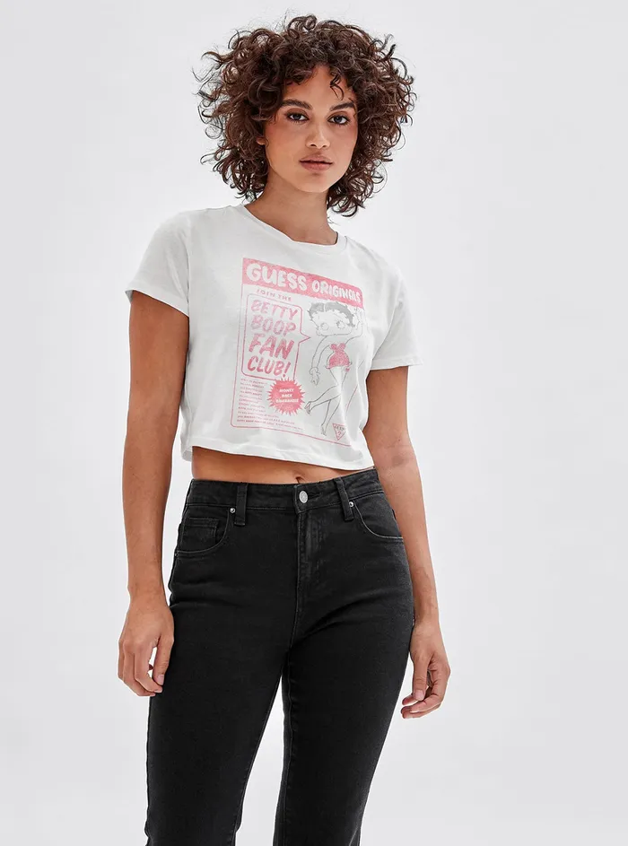 Women Tees and Tanks GUESS Guess Originals X Betty Boop White Cropped Baby Tshirt