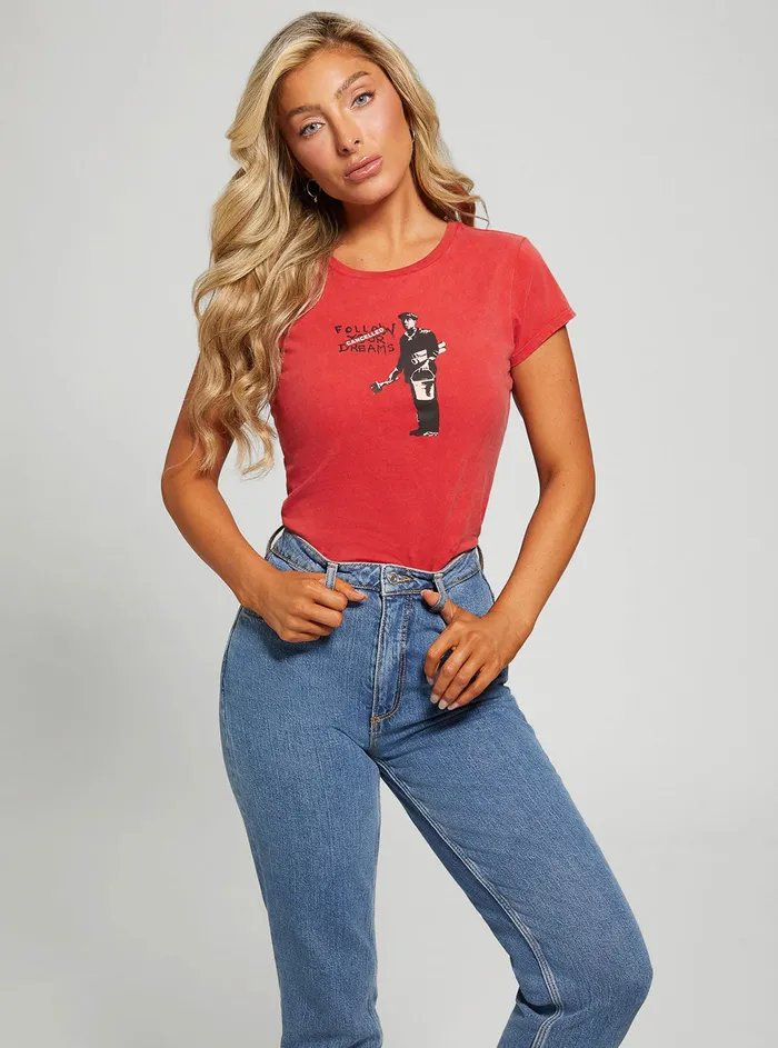Women Tees and Tanks GUESS Red Follow Your Dreams Tshirt