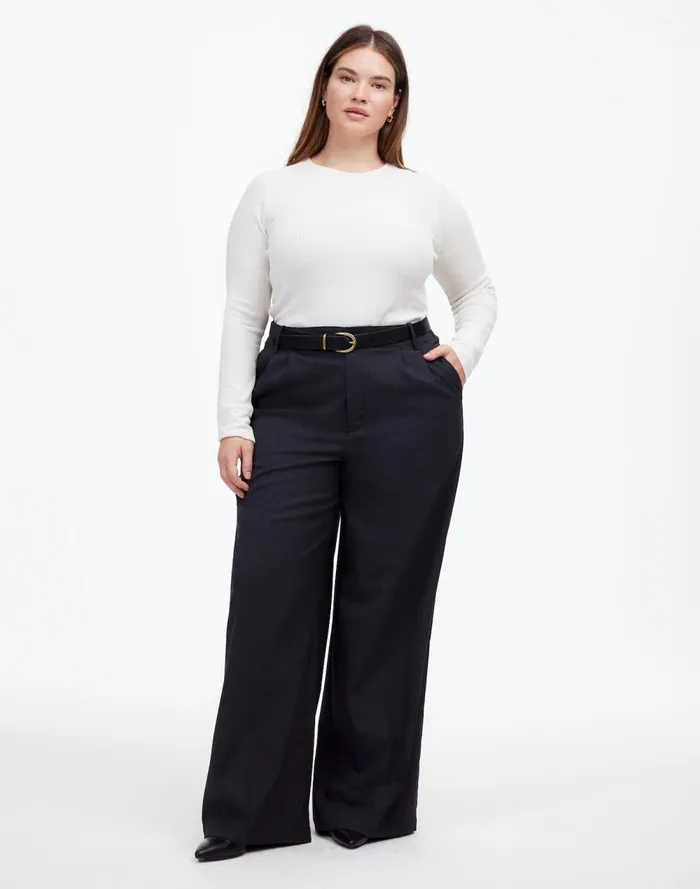 Women Tees Madewell Plus Ribbed Crewneck LongSleeve Tee Hthr Cream
