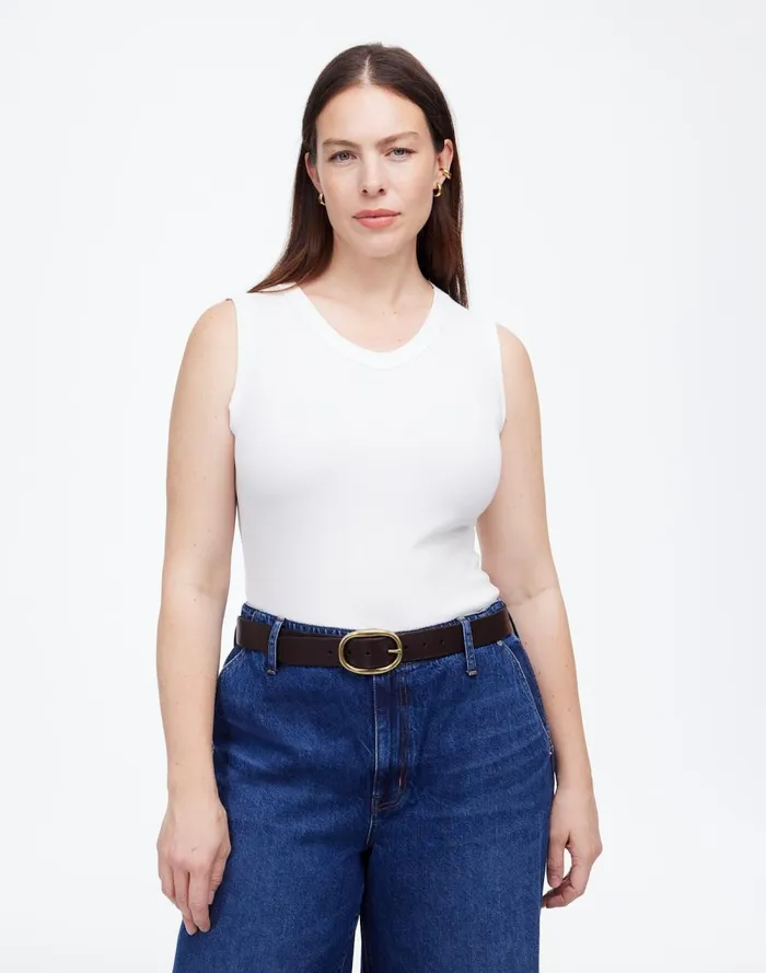 Women Tees Madewell Regenerative Cotton Ribbed High VNeck Tank White