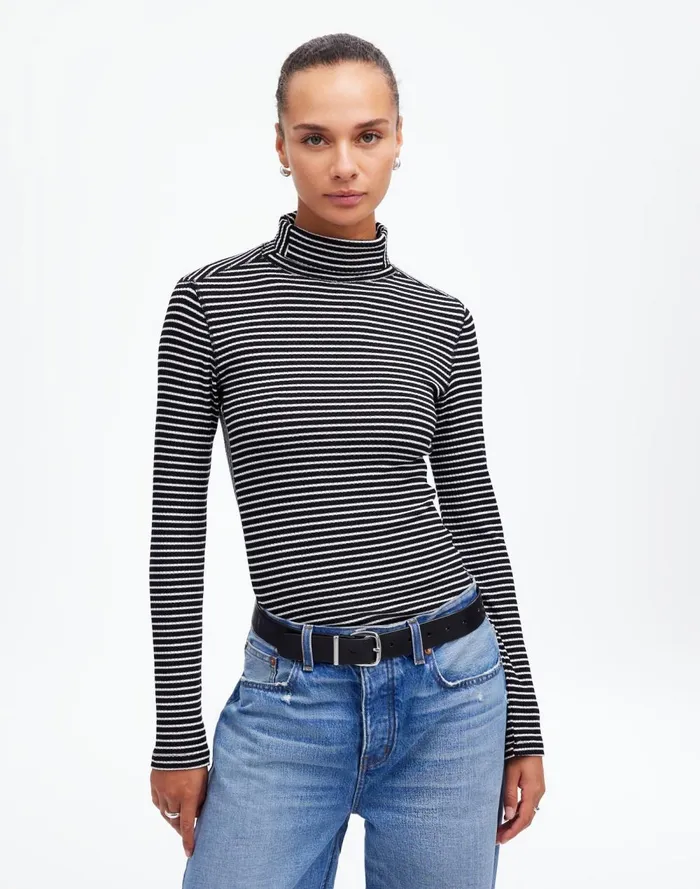 Women Tees Madewell Ribbed Turtleneck LongSleeve Tee Winter White