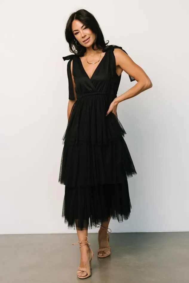 Women Tessa Tiered Tulle Tank Dress Black Baltic Born Midi Dresses