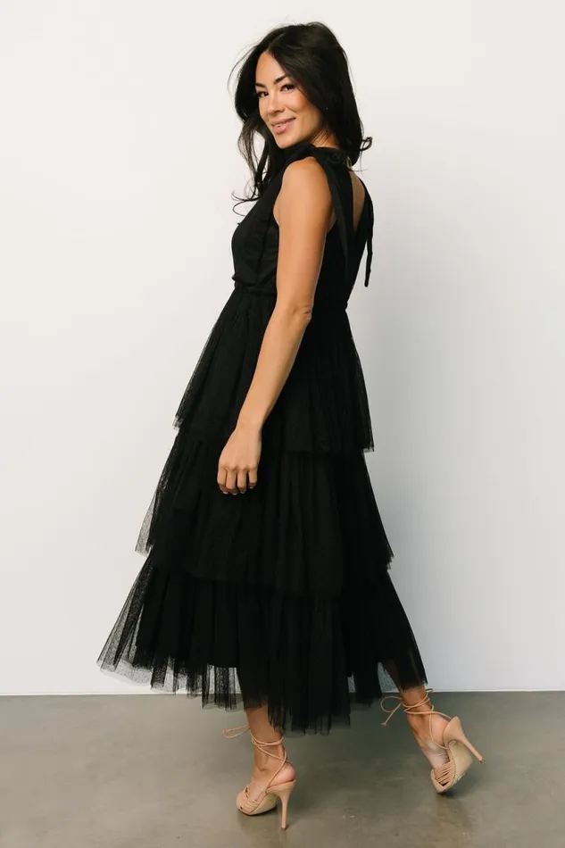 Women Tessa Tiered Tulle Tank Dress Black Baltic Born Midi Dresses