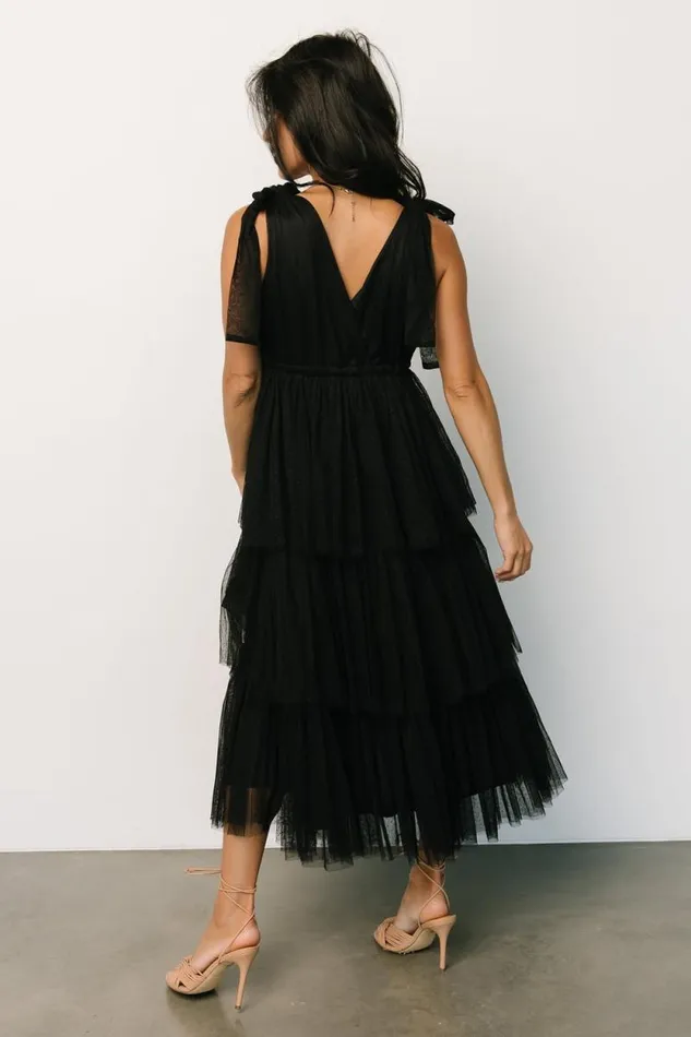 Women Tessa Tiered Tulle Tank Dress Black Baltic Born Midi Dresses