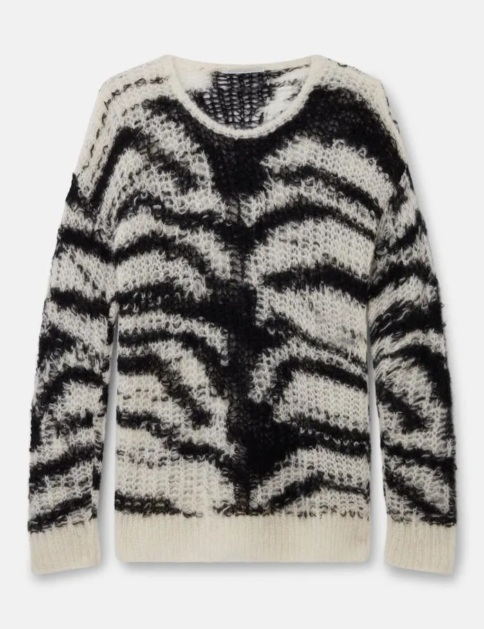 Women Tiger Pattern OpenKnit Sweater Black And White Stella McCartney Knitwear