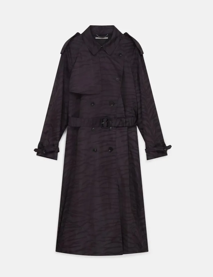 Women Tiger Print Belted Trench Coat Black Tiger Print Stella McCartney Coats And Jackets