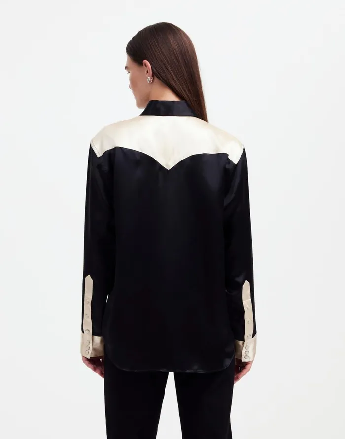 Women Tops and Shirts Madewell Alexa Chung For Madewell Satin Western Shirt True Black Alabaster