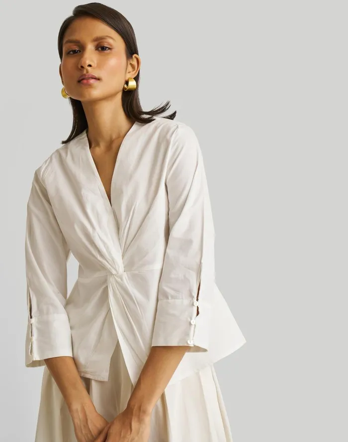 Women Tops and Shirts Madewell Reistor Front Twist Top White
