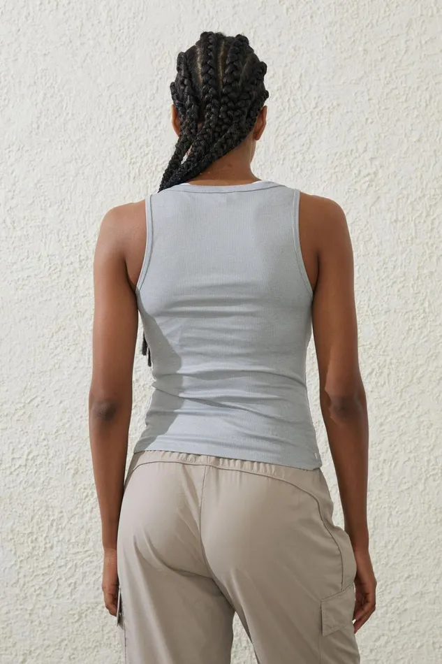 Women Tops Cotton On Active Rib Scoop Tank Light Grey Heather Marle