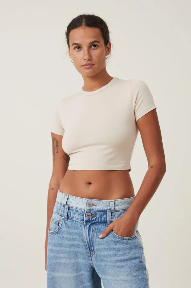 Women Tops Cotton On Micro Crop Tee Stone