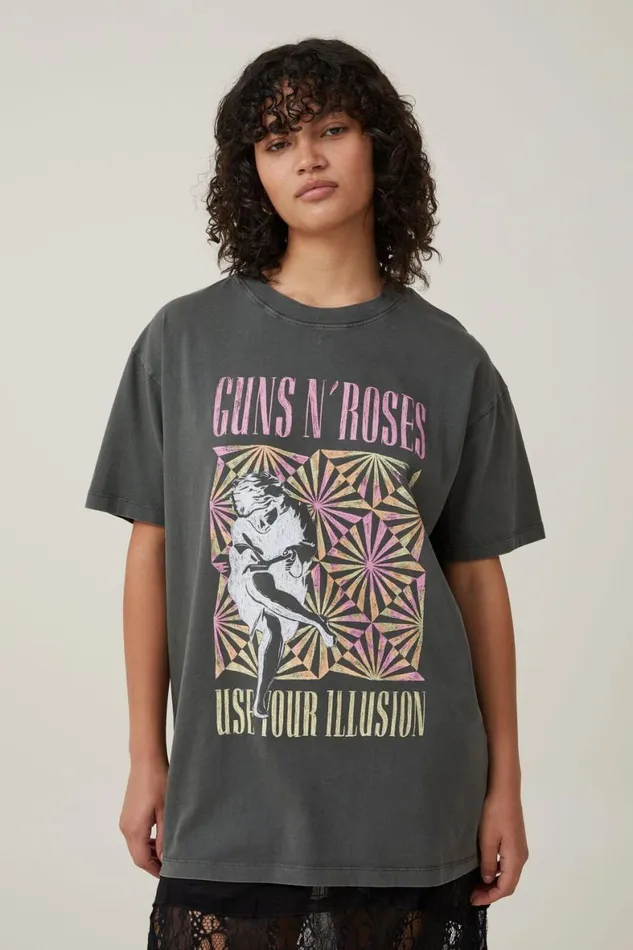 Women Tops Cotton On The Oversized Guns N Roses Tee Lcn Br Guns N Roses Illusion Graphite