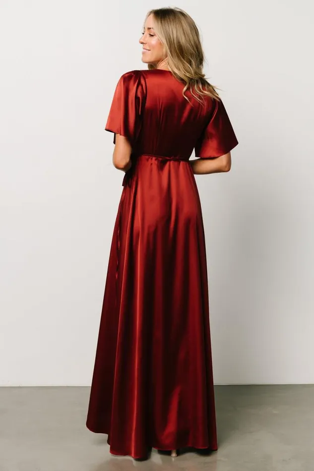 Women Vara Satin Maxi Wrap Dress Terracotta Baltic Born Maxi Dresses Women Vara Satin Maxi Wrap Dress Terracotta Baltic Born Maxi Dresses