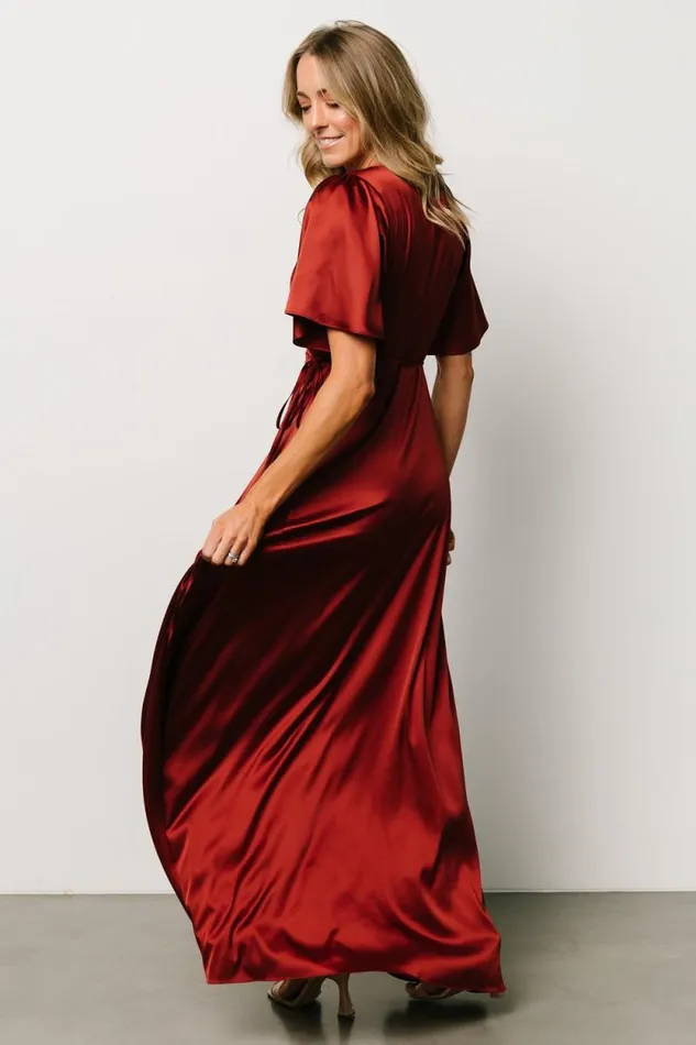 Women Vara Satin Maxi Wrap Dress Terracotta Baltic Born Maxi Dresses Women Vara Satin Maxi Wrap Dress Terracotta Baltic Born Maxi Dresses
