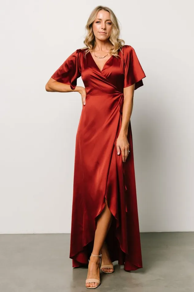 Women Vara Satin Maxi Wrap Dress Terracotta Baltic Born Maxi Dresses Women Vara Satin Maxi Wrap Dress Terracotta Baltic Born Maxi Dresses