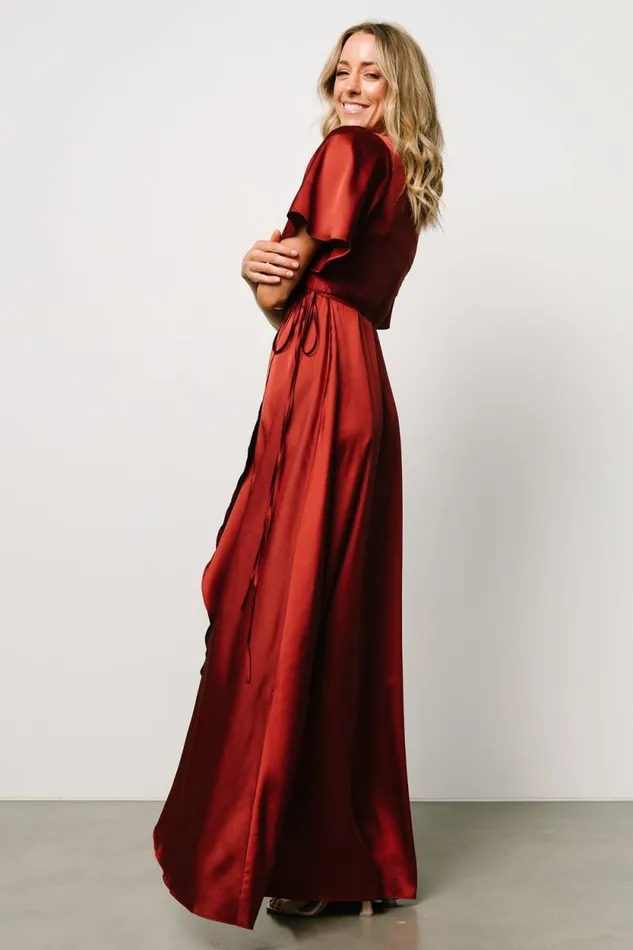 Women Vara Satin Maxi Wrap Dress Terracotta Baltic Born Maxi Dresses Women Vara Satin Maxi Wrap Dress Terracotta Baltic Born Maxi Dresses