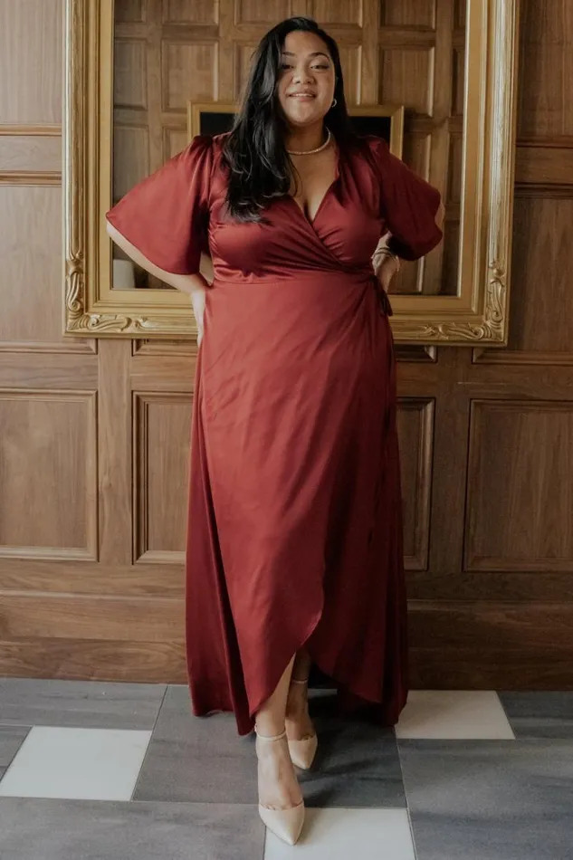 Women Vara Satin Maxi Wrap Dress Terracotta Baltic Born Maxi Dresses Women Vara Satin Maxi Wrap Dress Terracotta Baltic Born Maxi Dresses