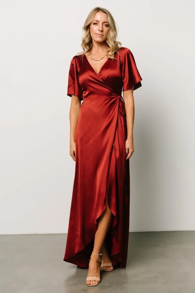Women Vara Satin Maxi Wrap Dress Terracotta Baltic Born Maxi Dresses Women Vara Satin Maxi Wrap Dress Terracotta Baltic Born Maxi Dresses
