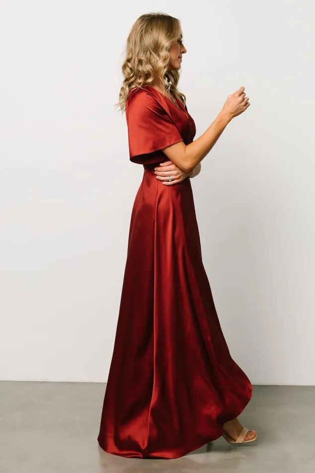 Women Vara Satin Maxi Wrap Dress Terracotta Baltic Born Maxi Dresses Women Vara Satin Maxi Wrap Dress Terracotta Baltic Born Maxi Dresses