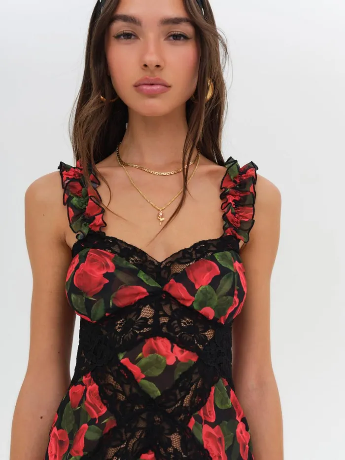 Women Varvera Sheer Midi Dress Red For Love and Lemons Dresses