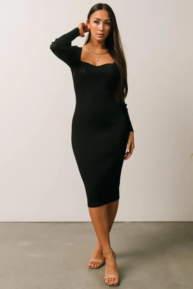 Women Waldorf Ribbed Midi Dress Black Baltic Born Midi Dresses