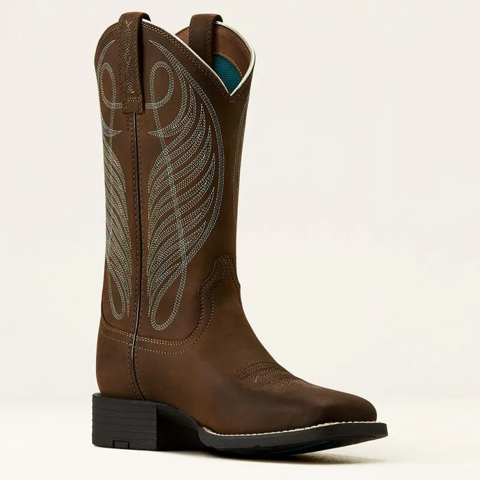 Women Western Boots Ariat Round Up Wide Square Toe Western Boot Powder Brown