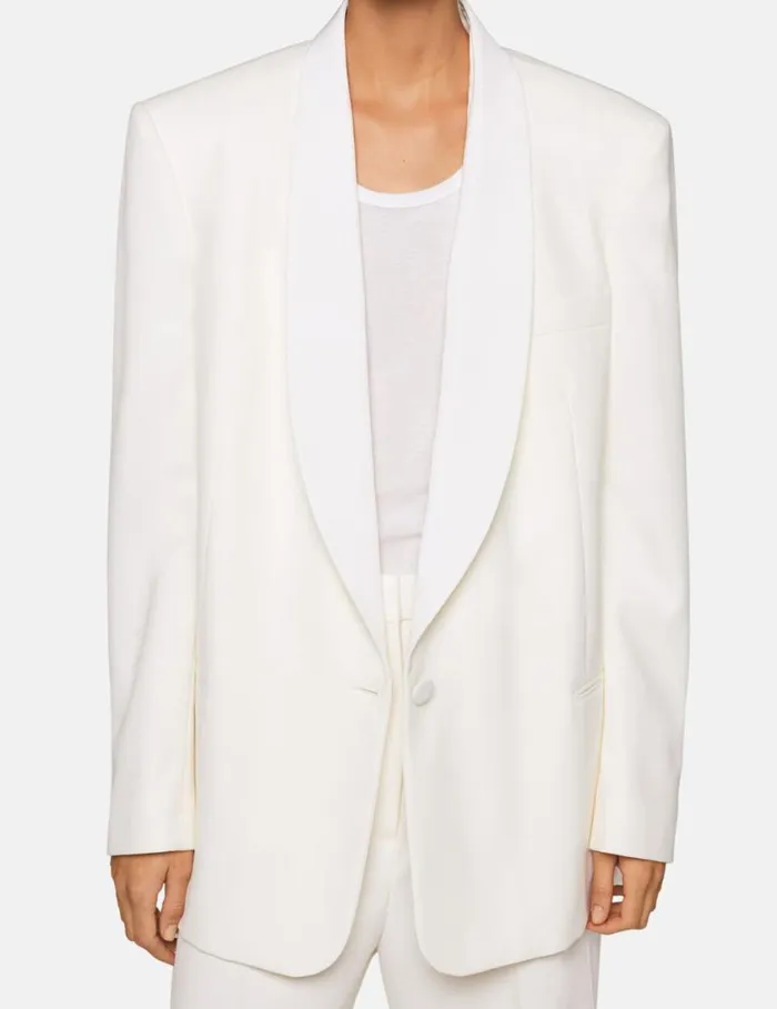 Women Wool Blazer With Shawl Lapels Chalk White Stella McCartney Coats And Jackets Women Wool Blazer With Shawl Lapels Chalk White Stella McCartney Coats And Jackets