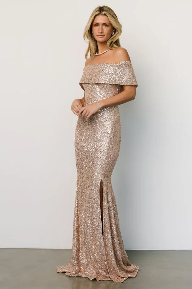 Women Yvonne Off Shoulder Sequin Gown Champagne Baltic Born Maxi Dresses