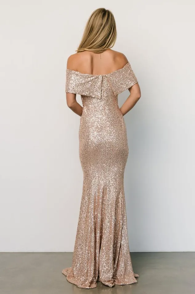 Women Yvonne Off Shoulder Sequin Gown Champagne Baltic Born Maxi Dresses