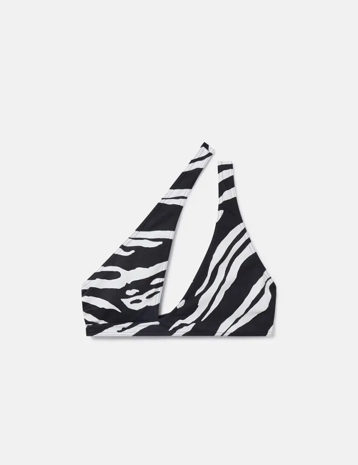 Women Zebra Print CutOut Bikini Top Blackivory Stella McCartney Swimwear