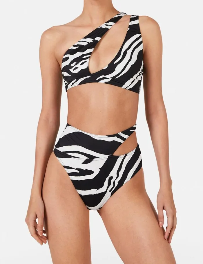 Women Zebra Print CutOut Bikini Top Blackivory Stella McCartney Swimwear Women Zebra Print CutOut Bikini Top Blackivory Stella McCartney Swimwear