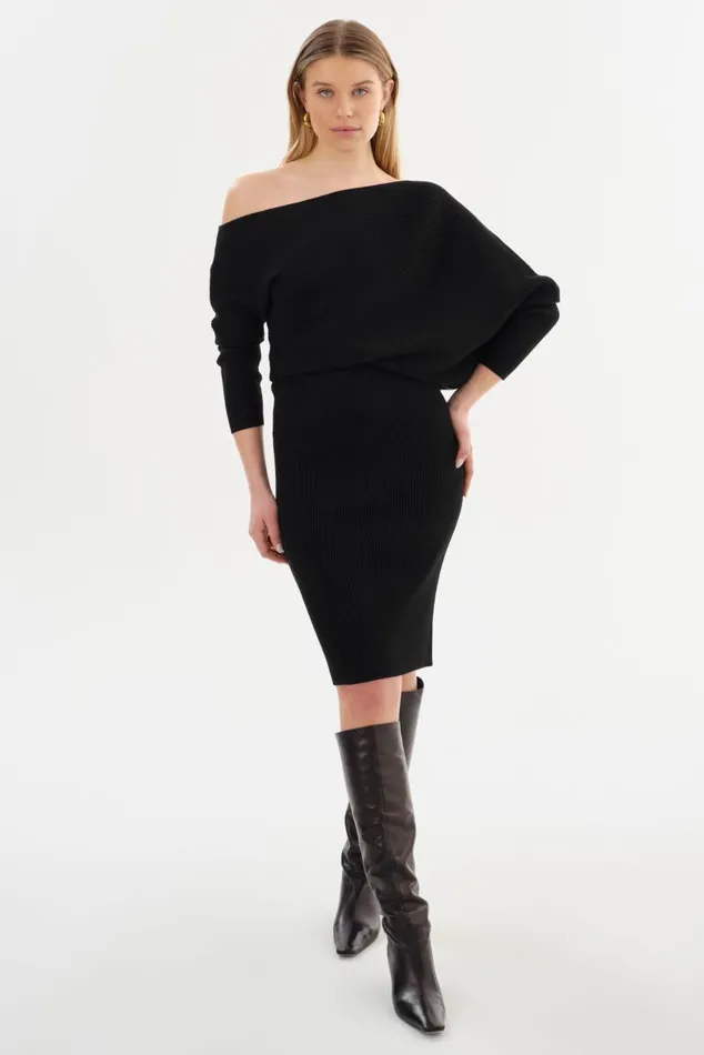 Women ZENOBIA Knit Midi Dress Black LAMARQUE Dresses