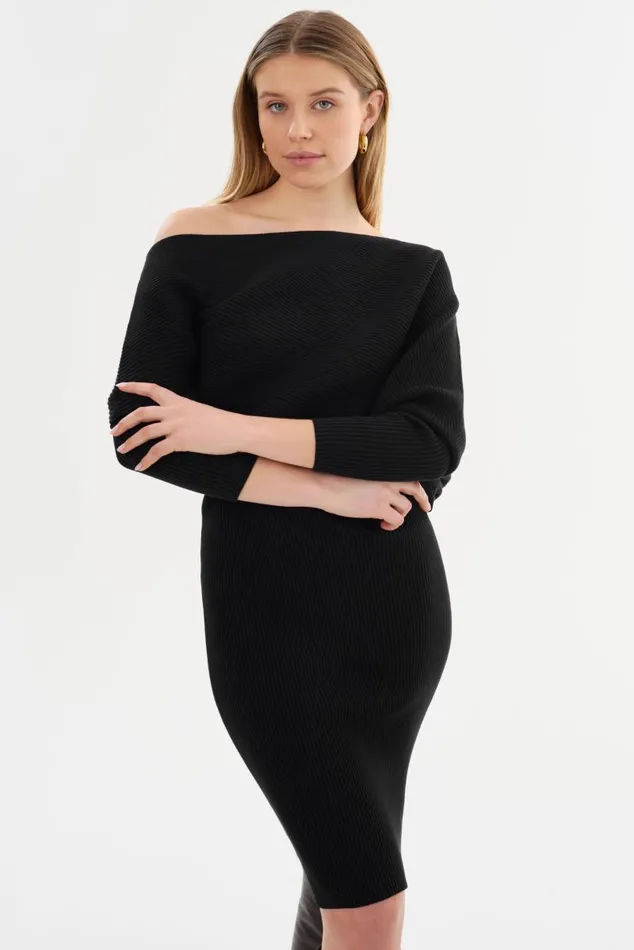 Women ZENOBIA Knit Midi Dress Black LAMARQUE Dresses