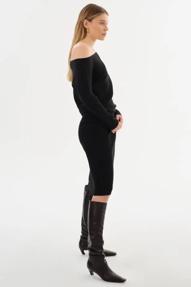 Women ZENOBIA Knit Midi Dress Black LAMARQUE Dresses