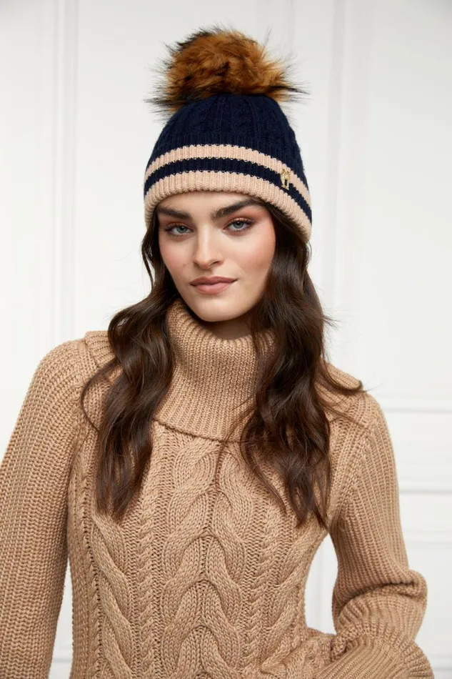 Women Zoe Bobble Hat Ink Navy Stripe Holland Cooper Hats and Headbands