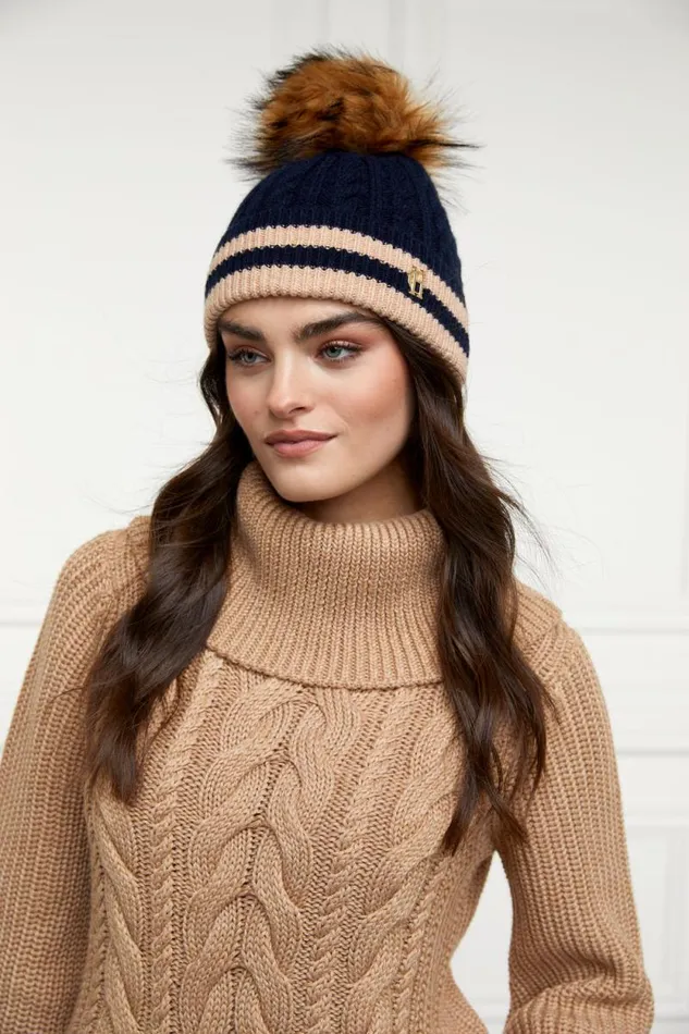 Women Zoe Bobble Hat Ink Navy Stripe Holland Cooper Hats and Headbands