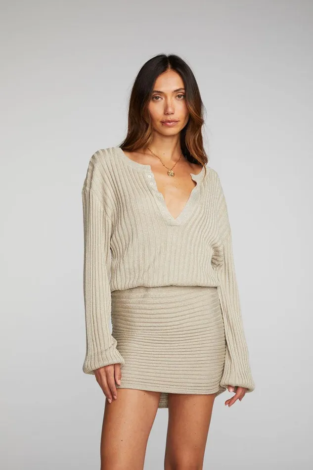 Womens Dresses Chaser Brand Lurex Rib Knit Mini Dress With Shirring