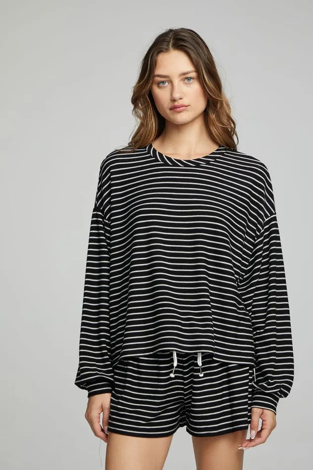 Womens Loungewear Chaser Brand Lesh Long Sleeve 8211 Black And White Stripe