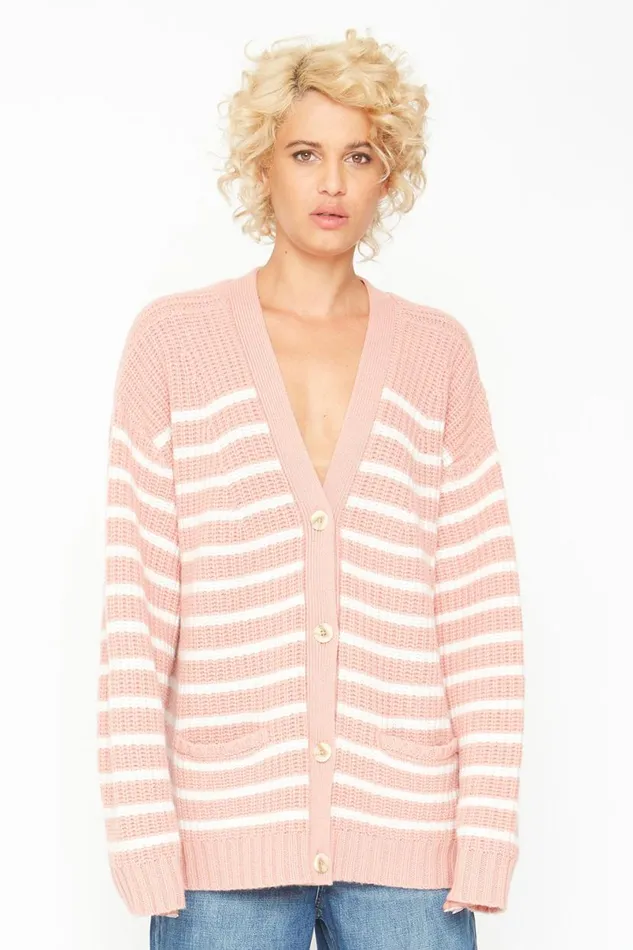 Womens Tops Chaser Brand Grandpa Cardigan Sweater 8211 Pink And White Stripe