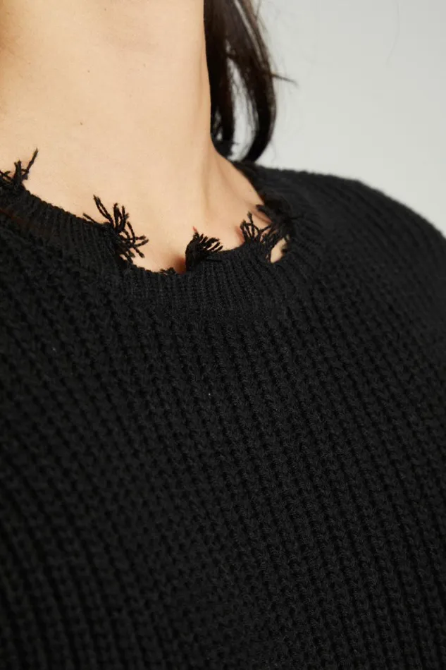 Womens Tops Chaser Brand Long Sleeve Crew Neck Deconstructed Sweater Pullover