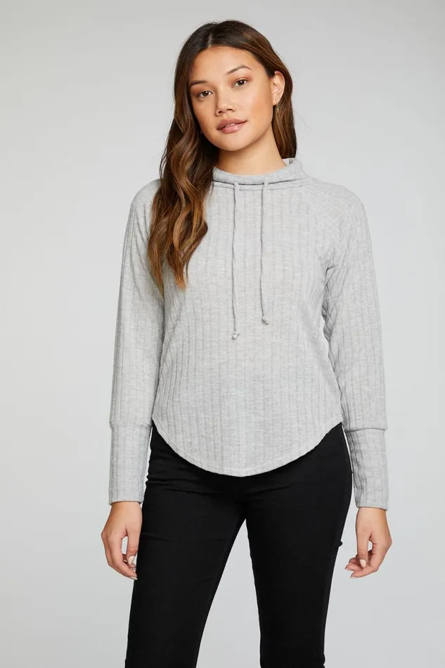Womens Tops Chaser Brand Poor Boy Rib Long Sleeve Funnel Neck Raglan Shirttail Pullover