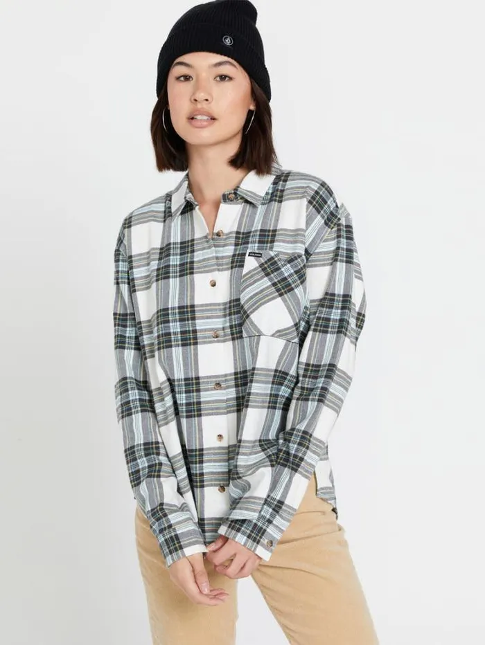 Womens Tops Volcom Plaid To Meet U Long Sleeve Shirt 8211 Star White