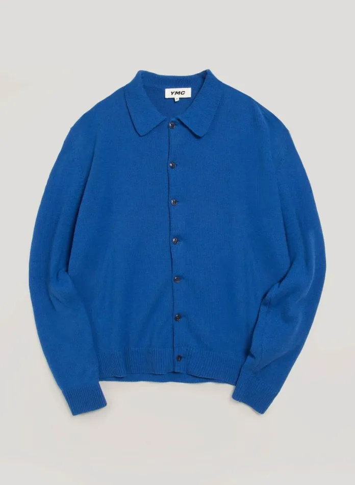 YMC Rat Pack Cardigan Blue Mens Knitwear