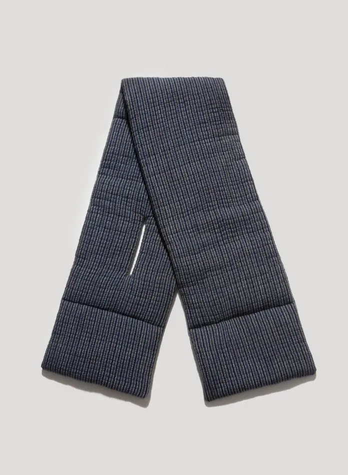 YMC Textured Stripe Slot Scarf Blue Mens Scarves