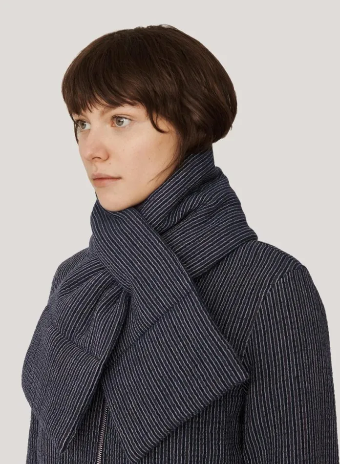 YMC Textured Stripe Slot Scarf Blue Womens Scarves