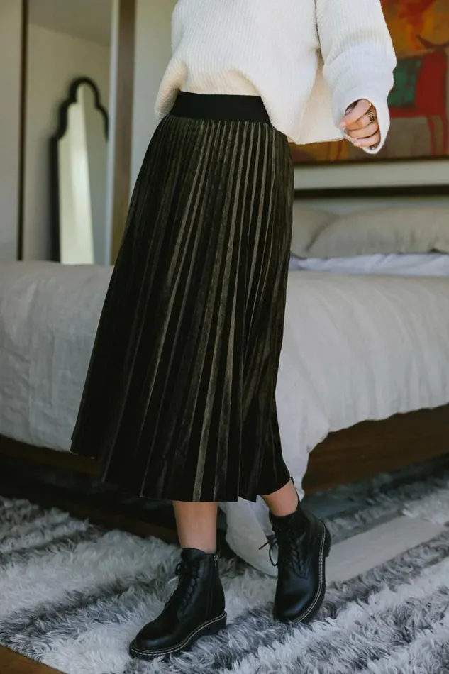 Zoe Velour Skirt In Olive Olive Women Bohme Skirts